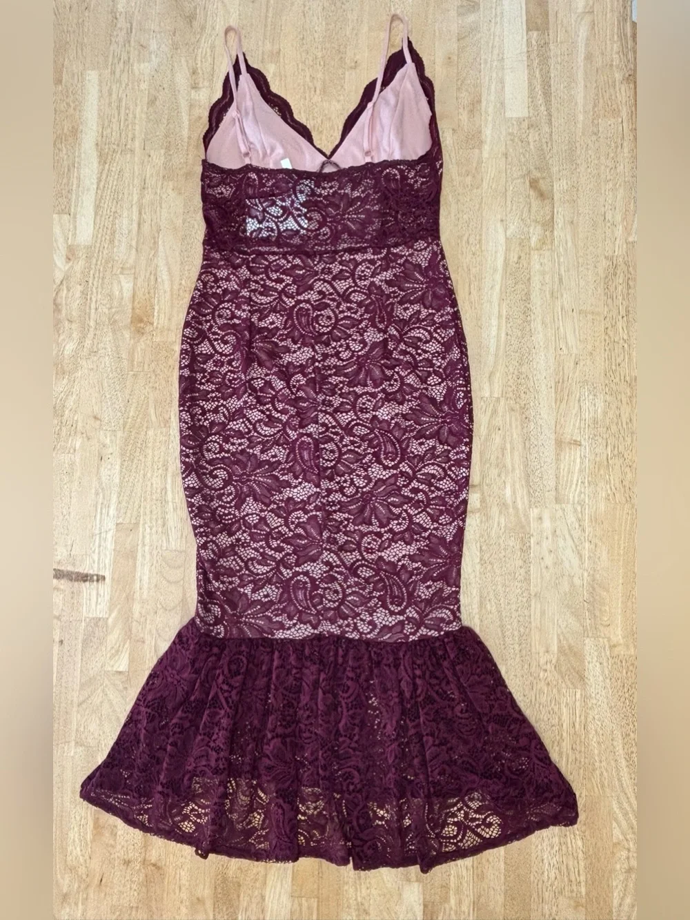 NWT ASOS Burgundy Lace Trumpet Mermaid Bodycon Midi Wedding Cocktail Dress Sz 6